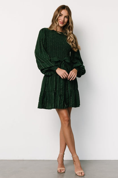 Ivey Smocked Short Dress | Dark Green + Silver - Baltic Born