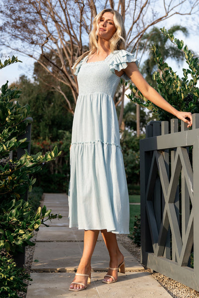 light blue smocked dress Baltic Born Womens Jacie Midi | Everyday I Dress All strap Inseam:34 designed to make life’s
