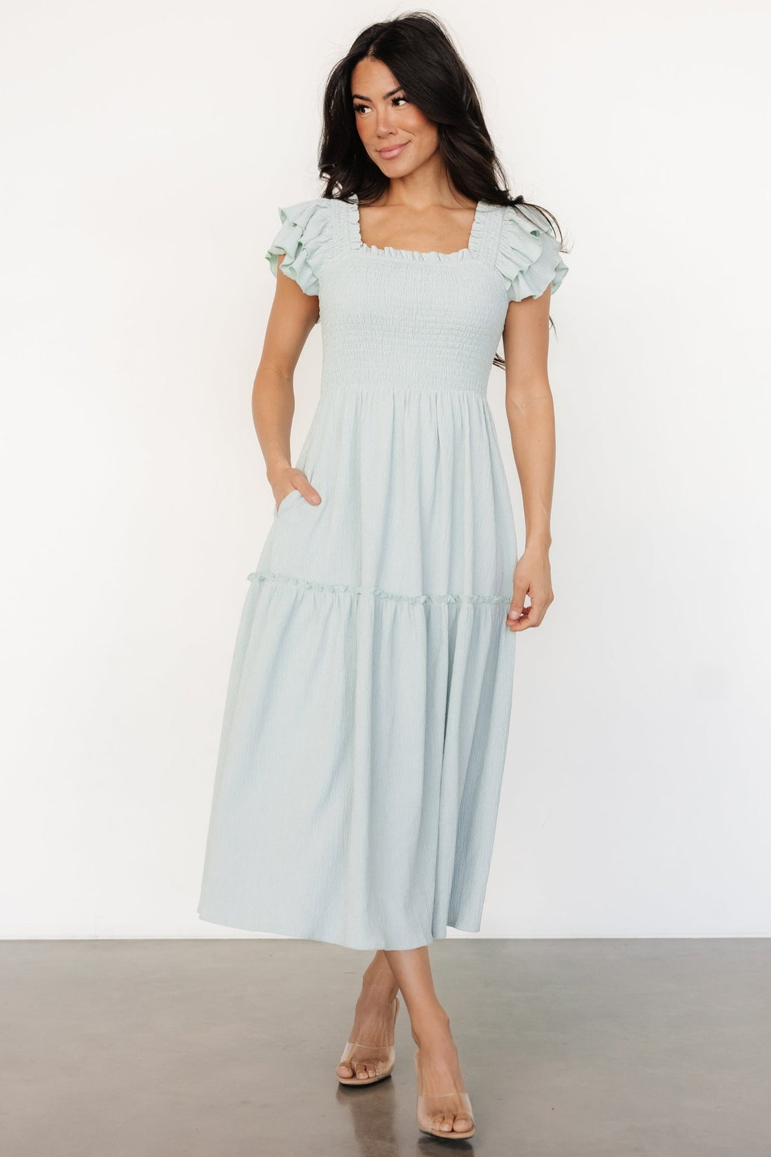 Jacie Smocked Midi Dress, Light Blue