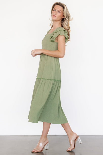 Jacie Smocked Midi Dress | Sage - Baltic Born