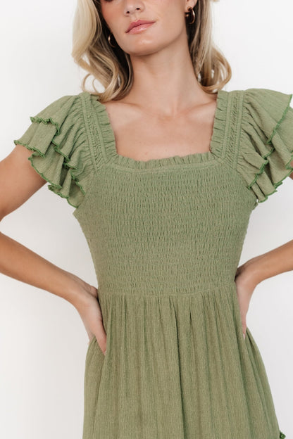 Jacie Smocked Midi Dress | Sage - Baltic Born