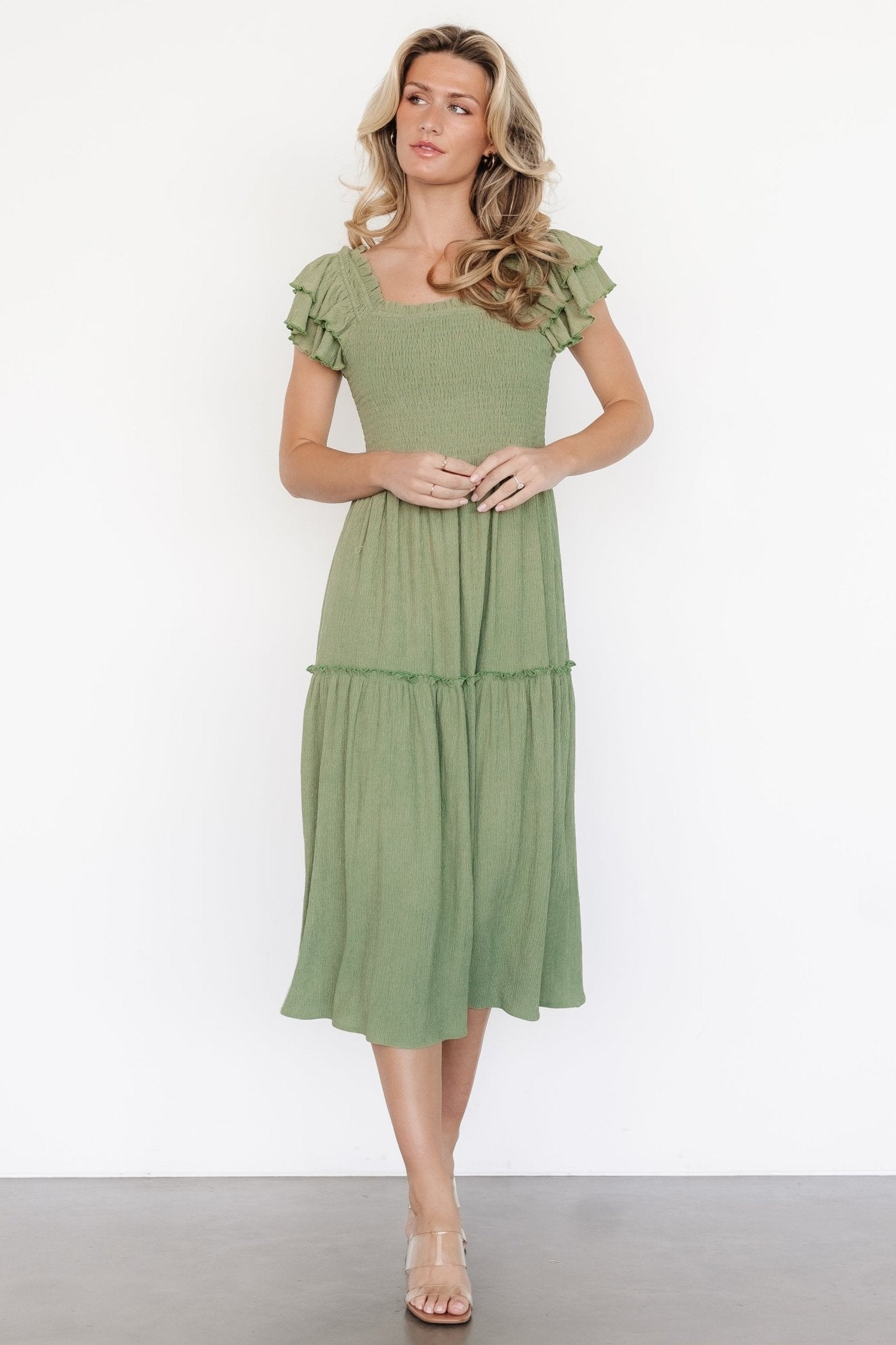 Jacie Smocked Midi Dress | Sage - Baltic Born