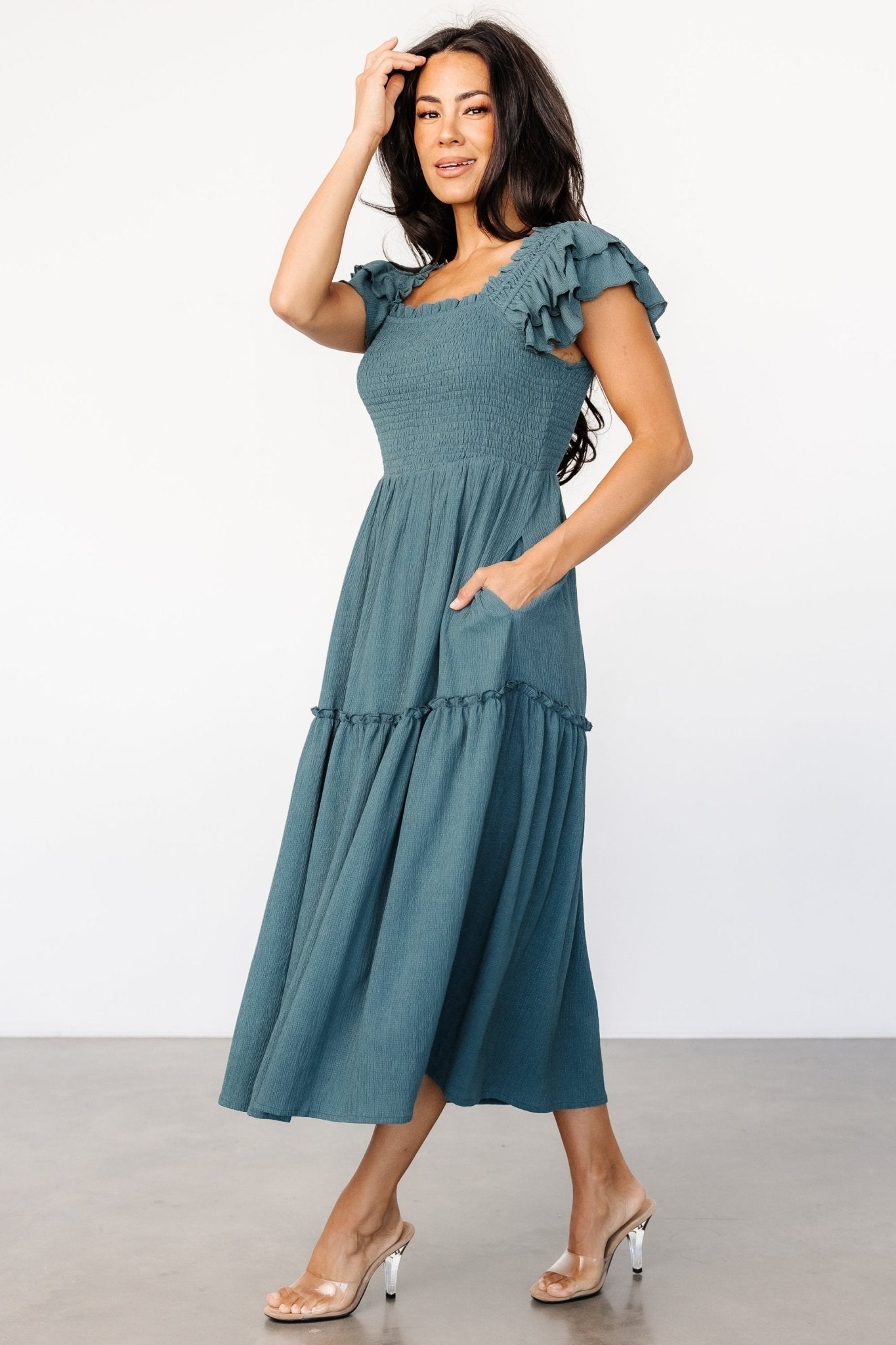 Jacie Smocked Midi Dress | Vintage Teal - Baltic Born