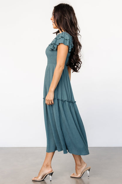 Jacie Smocked Midi Dress | Vintage Teal - Baltic Born