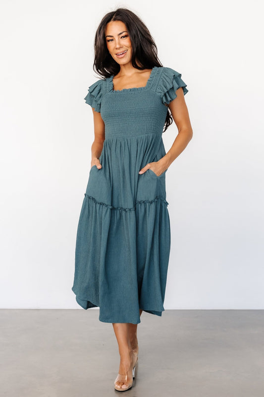 Jacie Smocked Midi Dress | Vintage Teal - Baltic Born