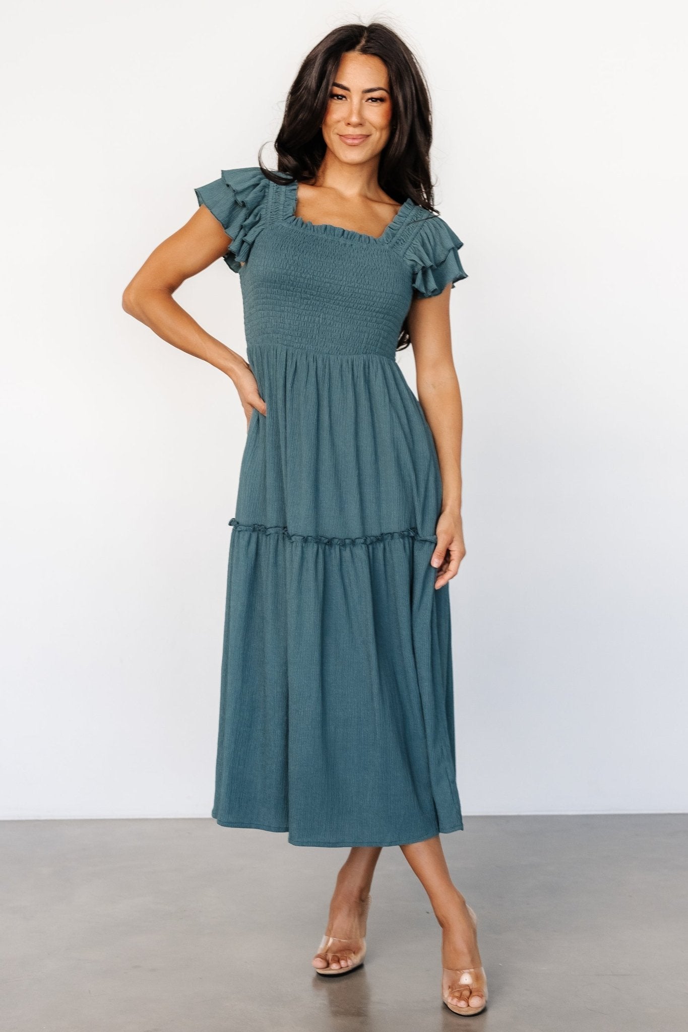 Jacie Smocked Midi Dress | Vintage Teal - Baltic Born