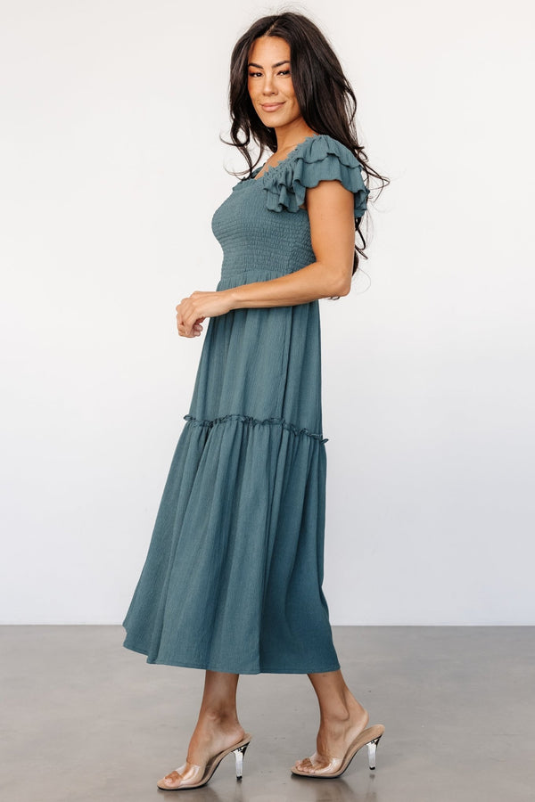 Lacey Smocked Tie Front Plaid Midi