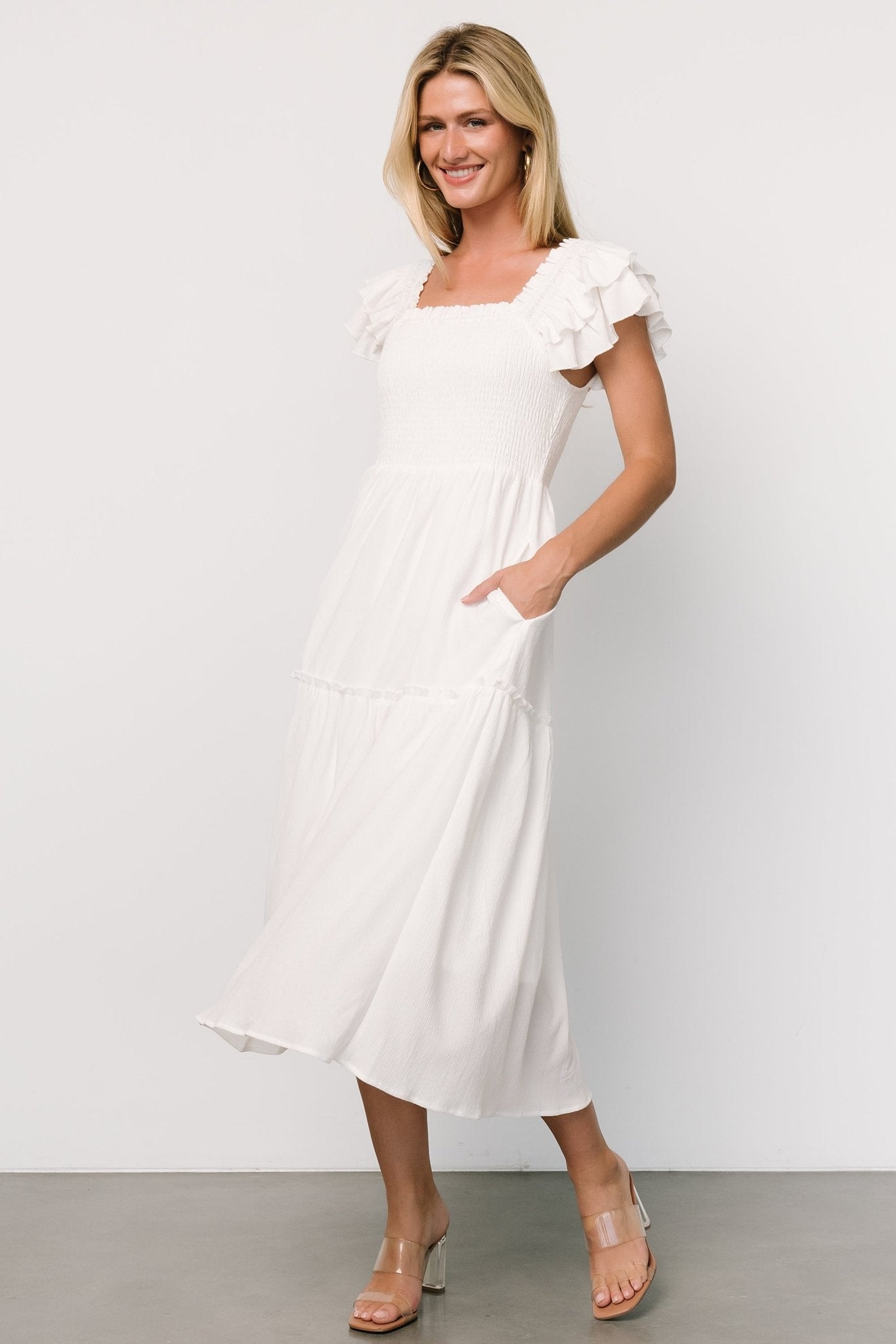 White & Blush Smocked Dress - Deolinda SS26 In Stock Now main image 0
