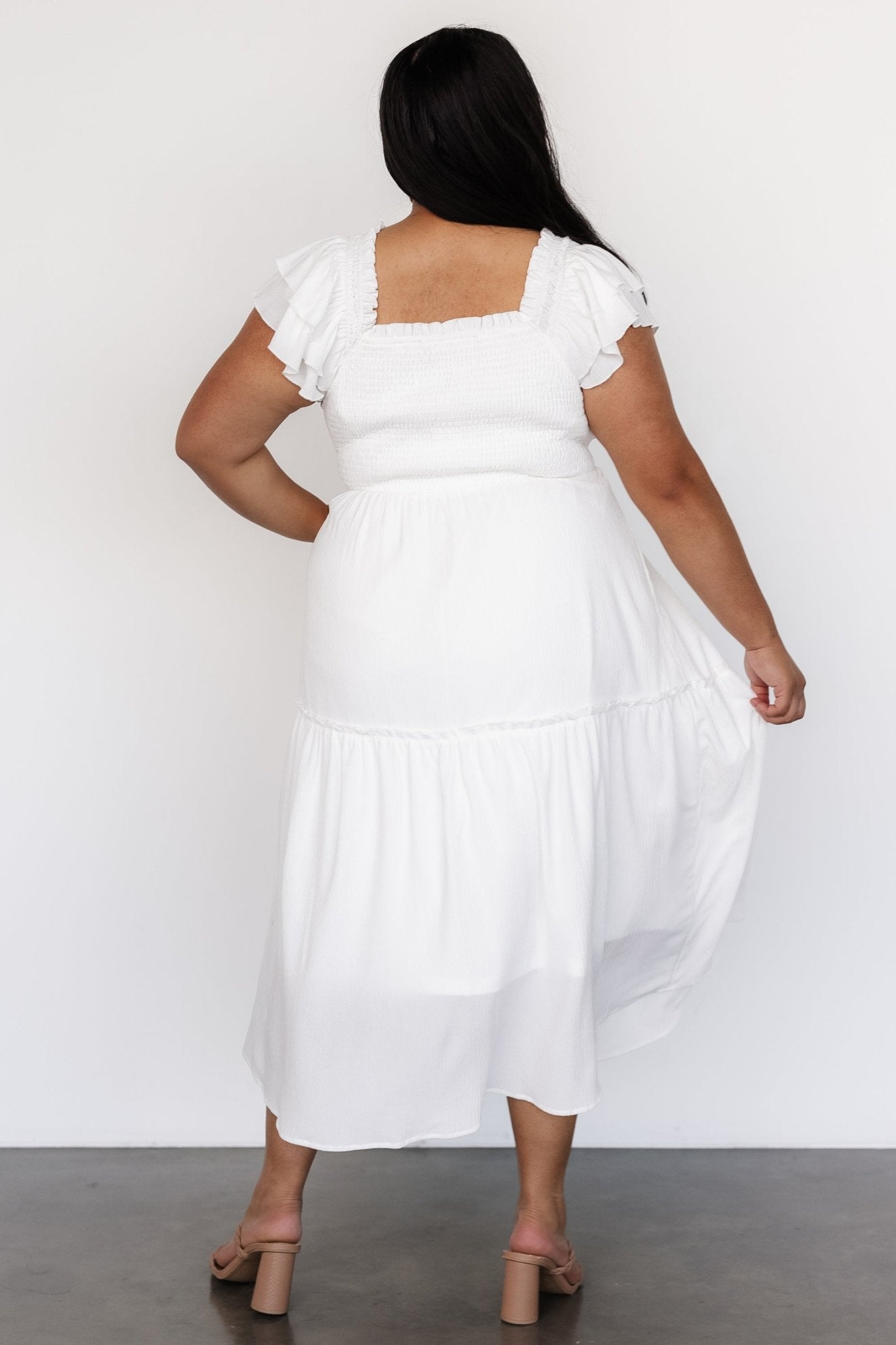 Jacie Smocked Midi Dress | White - Baltic Born