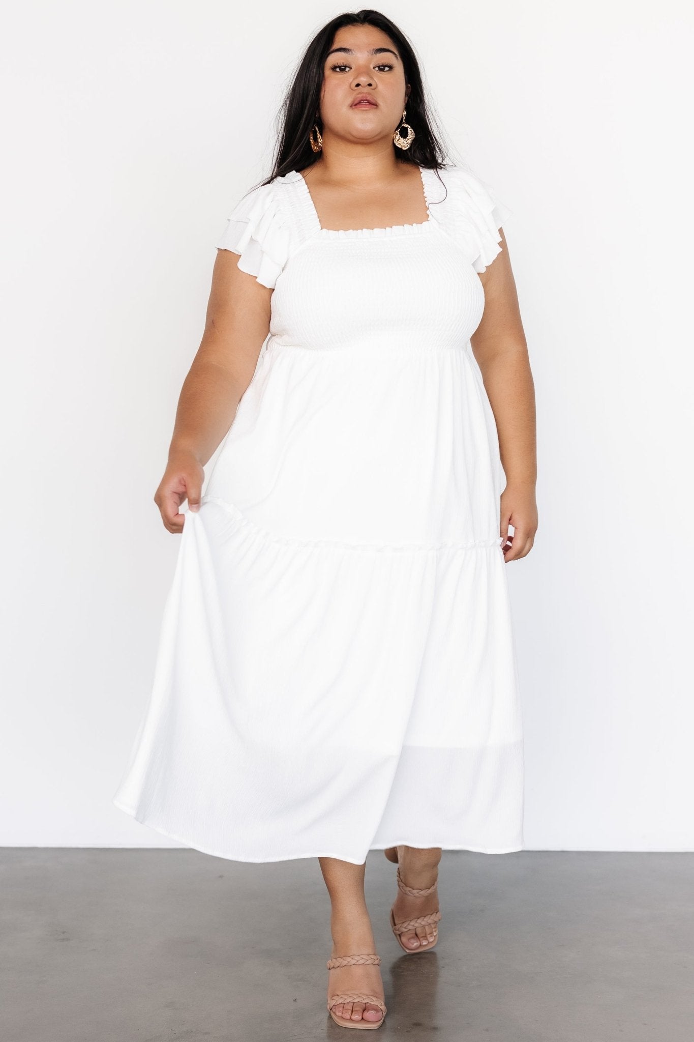 Jacie Smocked Midi Dress | White - Baltic Born