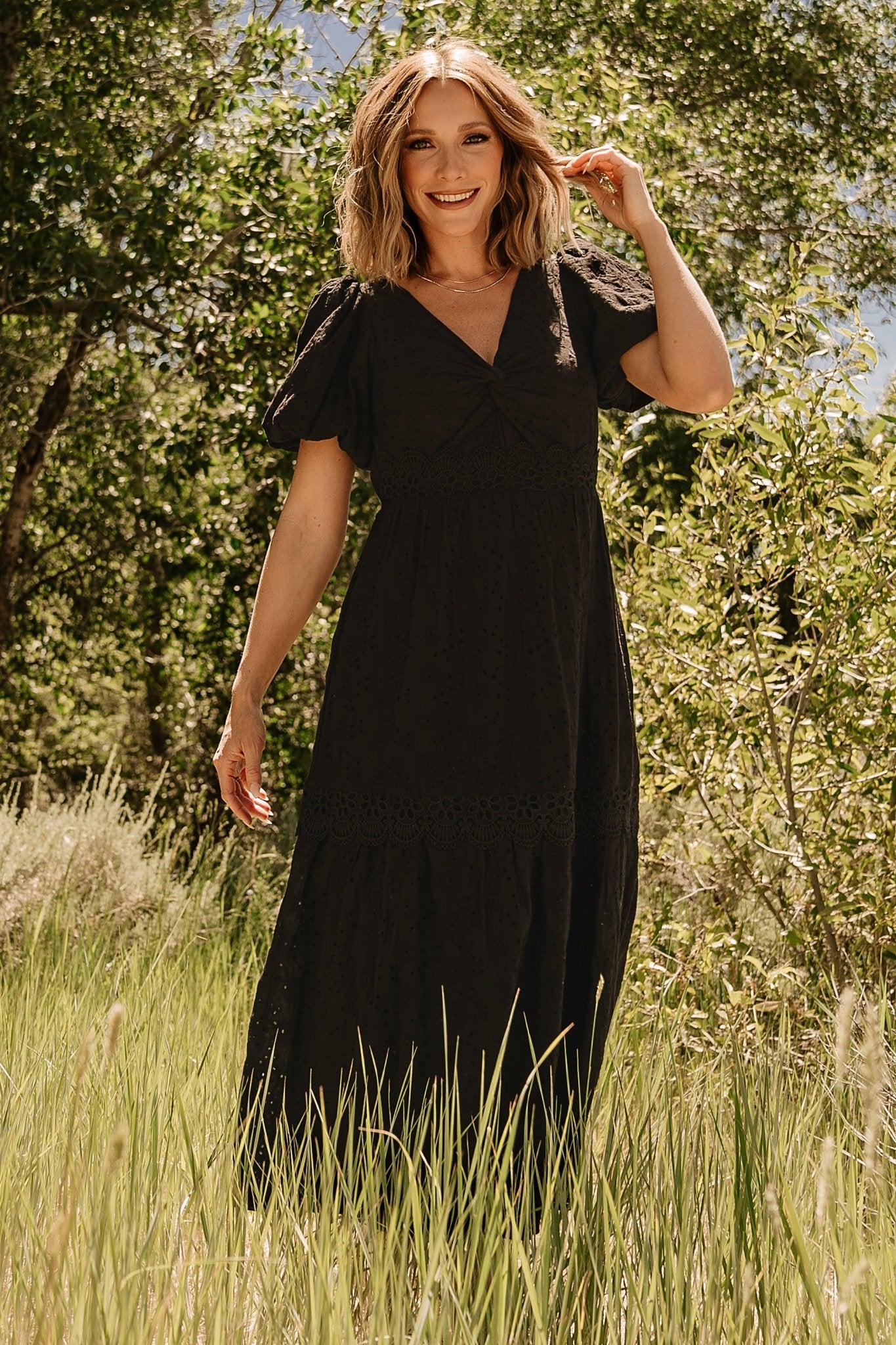 Jackie Eyelet Maxi Dress Black