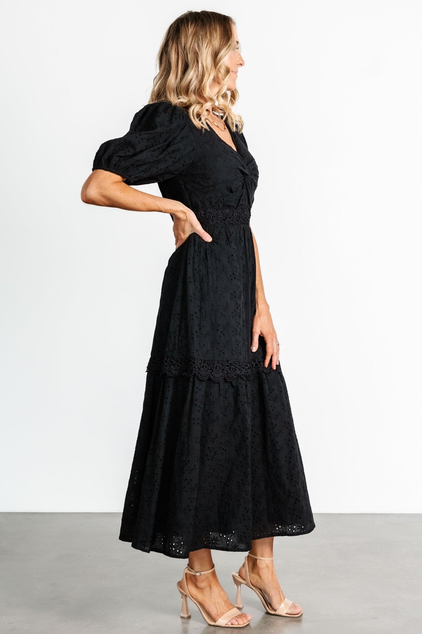 Baltic Born Womens Jackie Eyelet Maxi Dress | Black Baltic Born Womens Jackie Eyelet Maxi Dress | Black