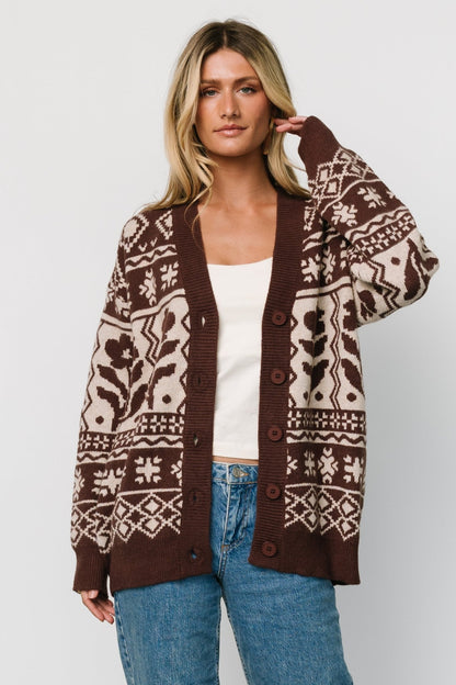 Jackson Oversized Cardigan | Dark Mocha Print - Baltic Born