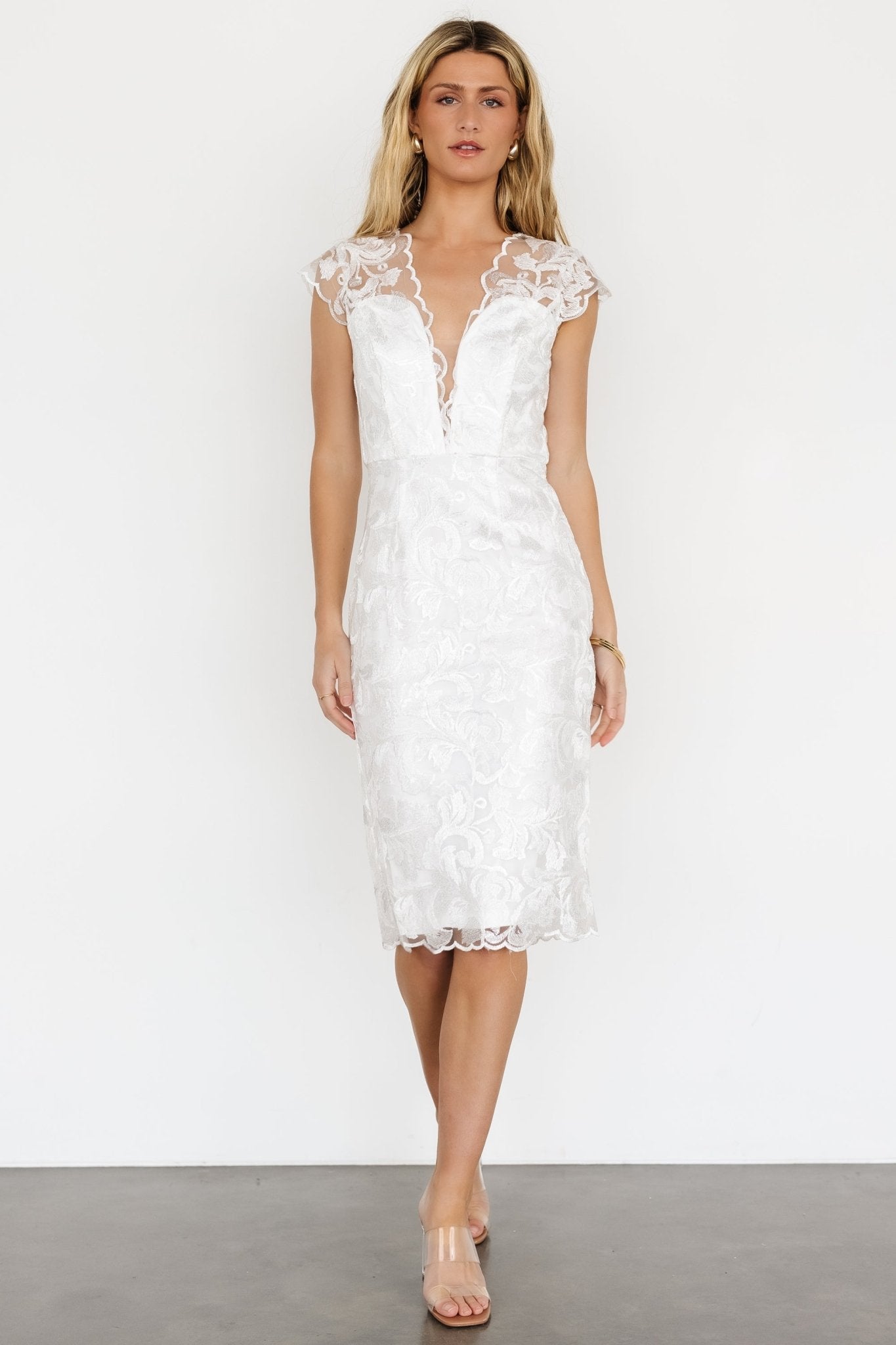 Jacqueline Embossed Midi Dress | White - Baltic Born