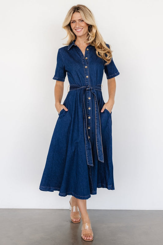 Baltic Born Womens Janelle Midi Dress | Denim Blue