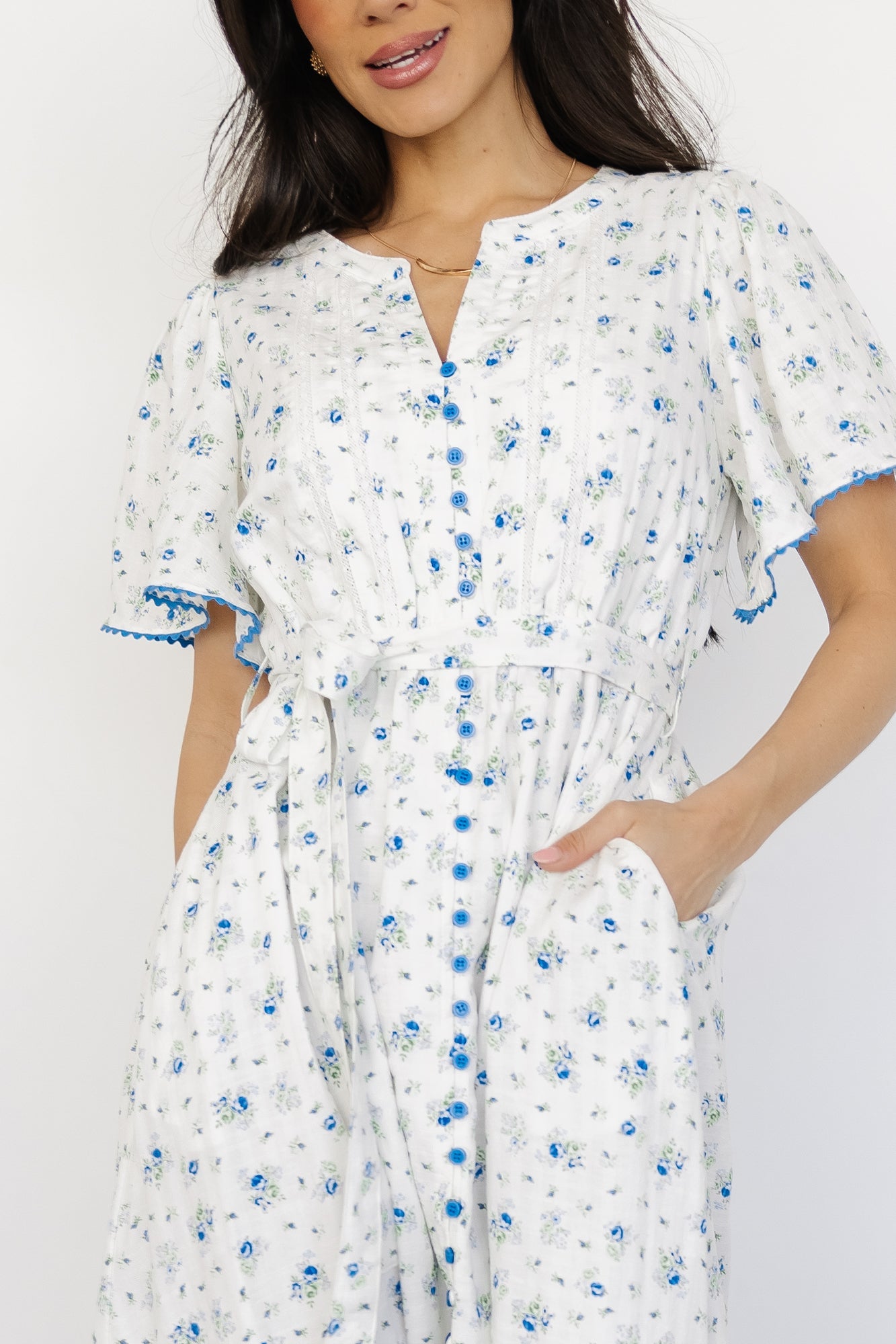 Baltic Born Womens Janie Midi Dress | Ivory Multi Floral | Size: Large Baltic Born Womens Janie Midi Dress | Ivory Multi Floral | Size: Large