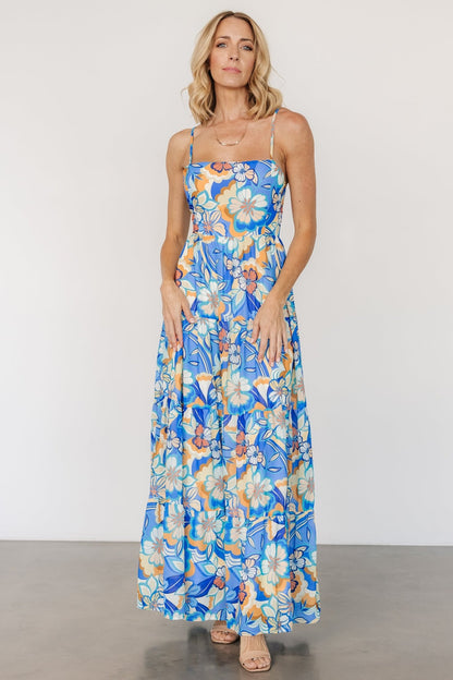 Jannica Tie Back Maxi Dress | Blue Multi - Baltic Born