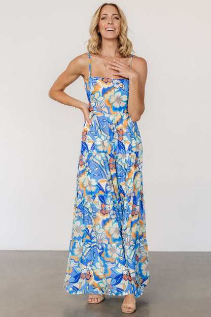 Jannica Tie Back Maxi Dress | Blue Multi - Baltic Born