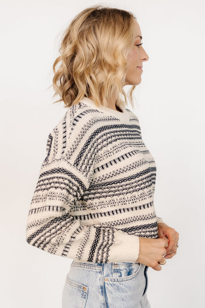 Jasleen Knit Sweater | Cream + Navy - Baltic Born