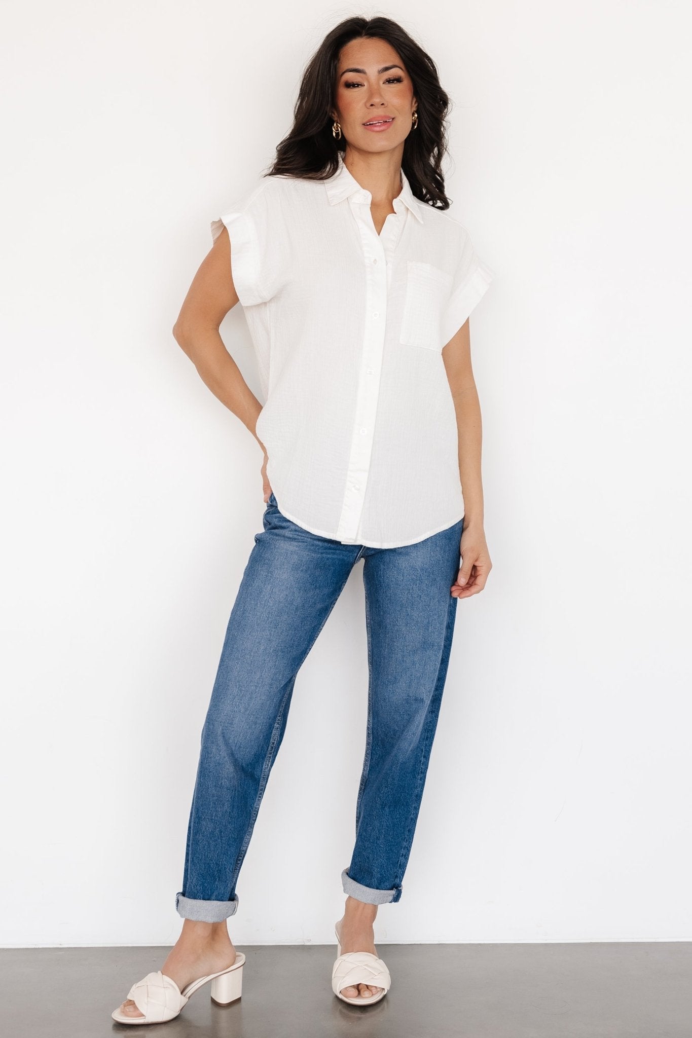 Jaye Button Top | Off White - Baltic Born