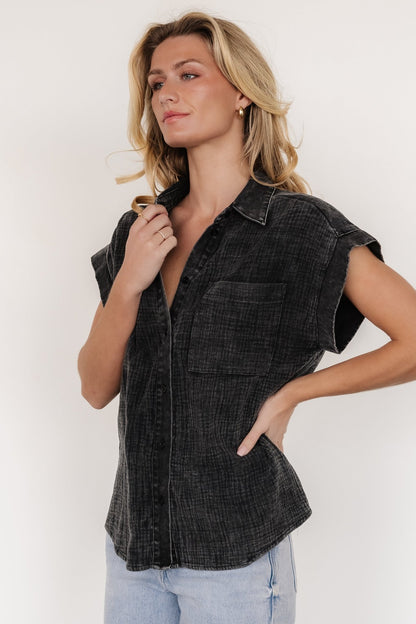 Jaye Button Top | Washed Black - Baltic Born