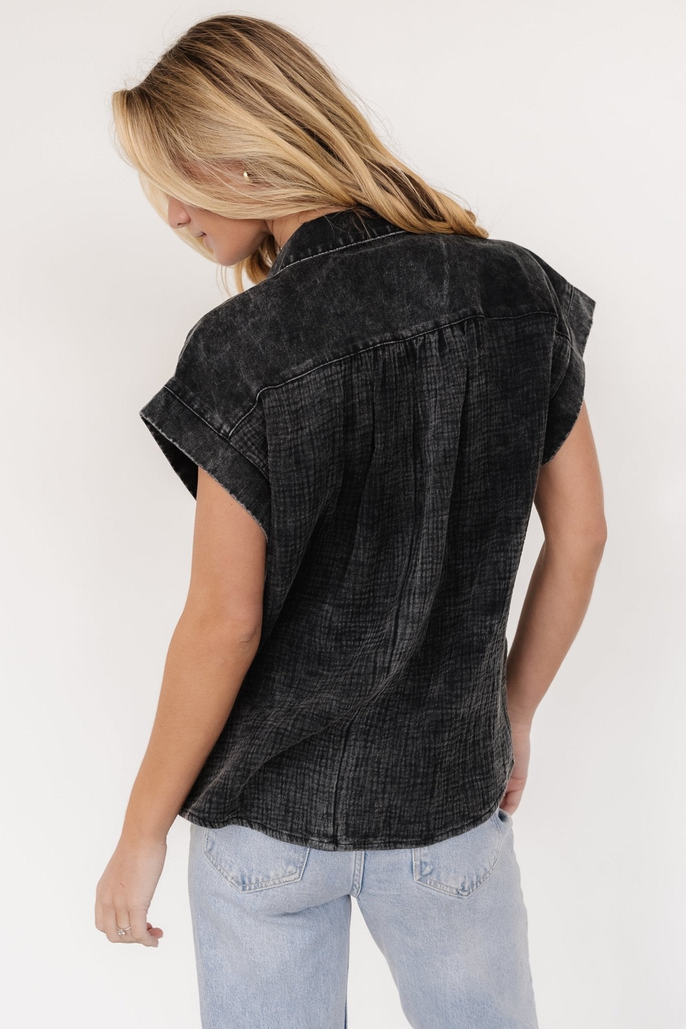 Jaye Button Top | Washed Black - Baltic Born