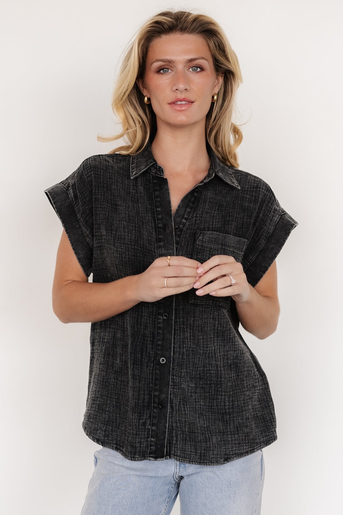 Jaye Button Top | Washed Black - Baltic Born