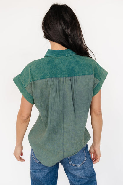 Jaye Button Top | Washed Green - Baltic Born