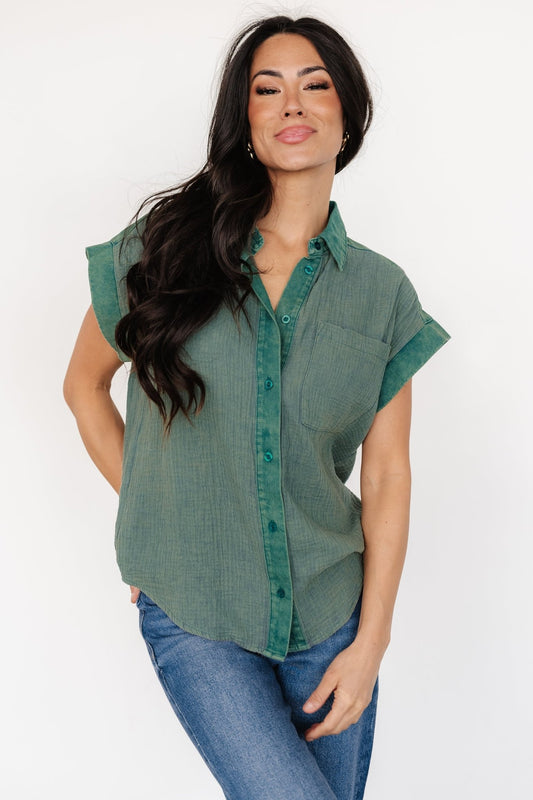 Jaye Button Top | Washed Green - Baltic Born