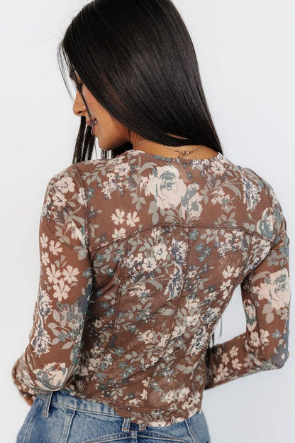 Jaynie Sheer Top | Dusty Brown Floral - Baltic Born