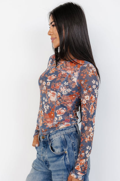 Jaynie Sheer Top | Slate Floral - Baltic Born