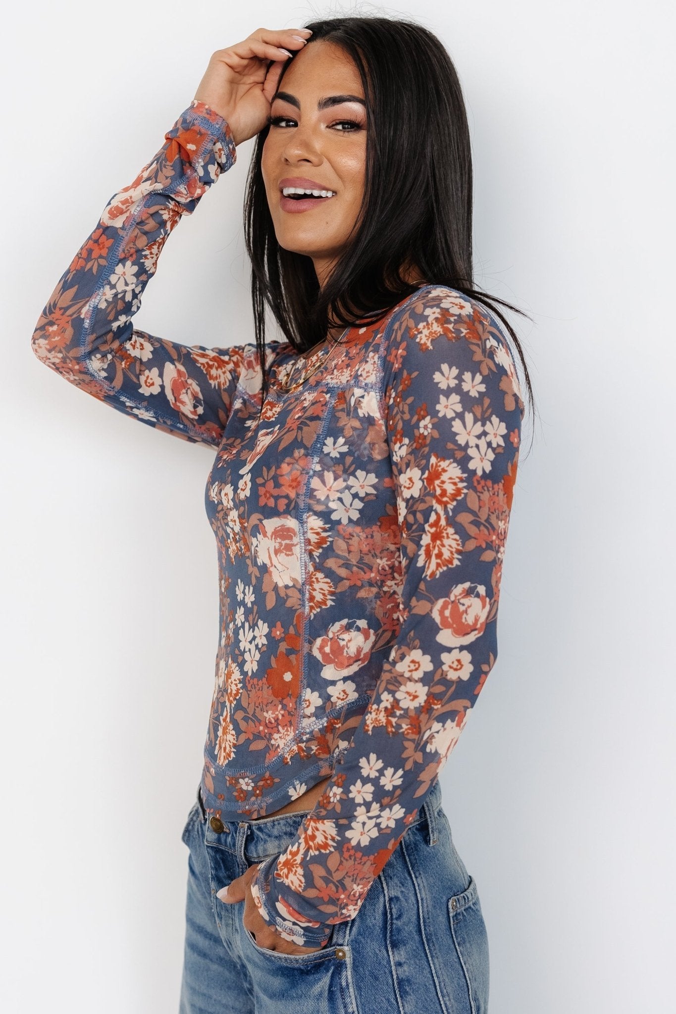 Jaynie Sheer Top | Slate Floral - Baltic Born