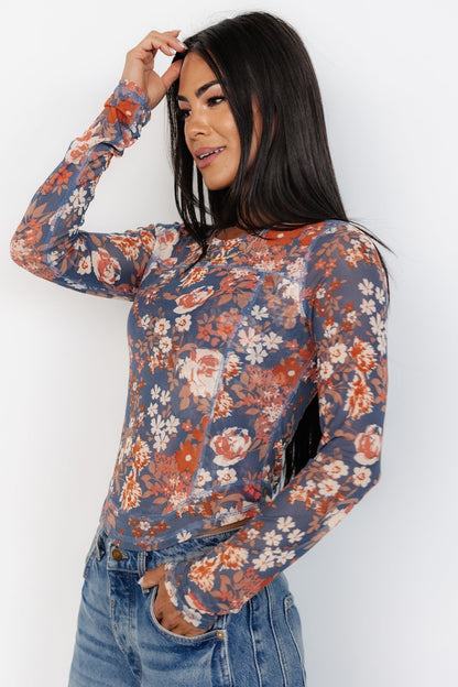 Jaynie Sheer Top | Slate Floral - Baltic Born