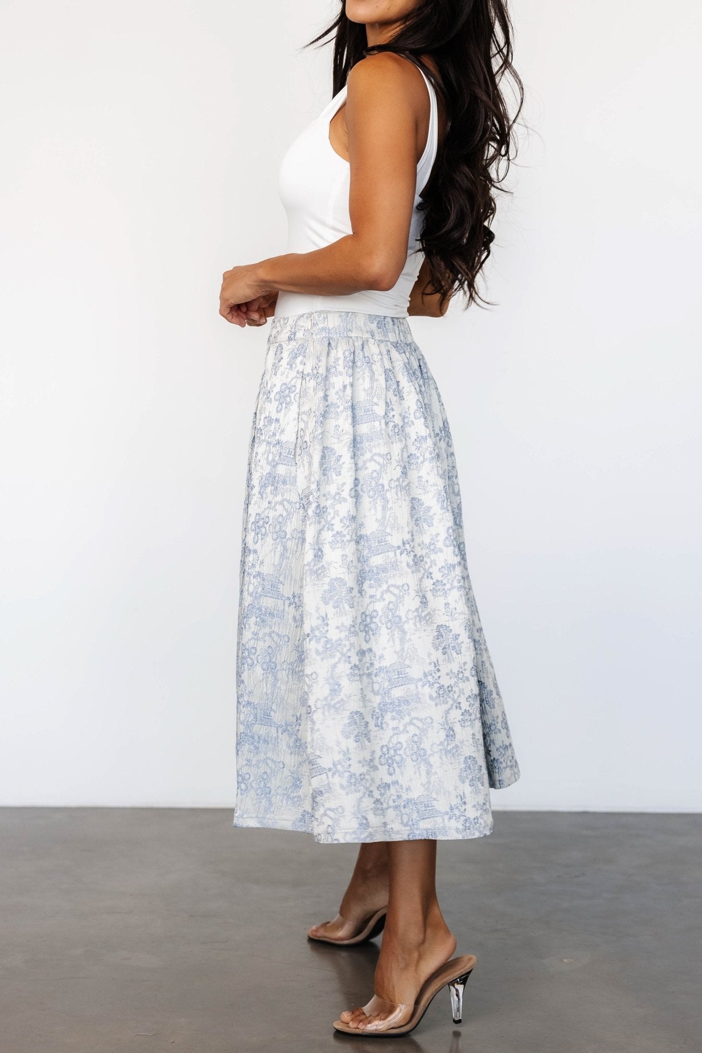 Jeanne Pleated Midi Skirt | Pearl + Light Blue - Baltic Born