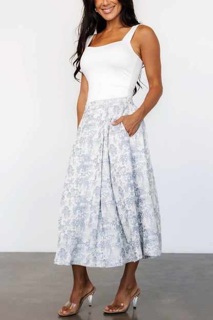 Jeanne Pleated Midi Skirt | Pearl + Light Blue - Baltic Born