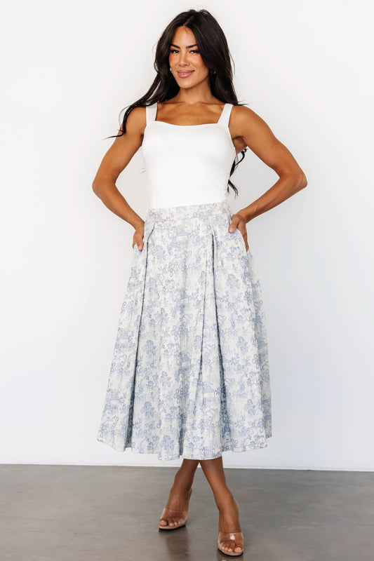 Jeanne Pleated Midi Skirt | Pearl + Light Blue - Baltic Born