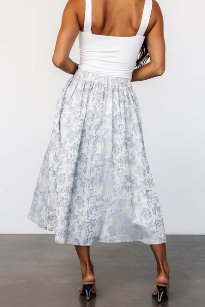 Jeanne Pleated Midi Skirt | Pearl + Light Blue - Baltic Born