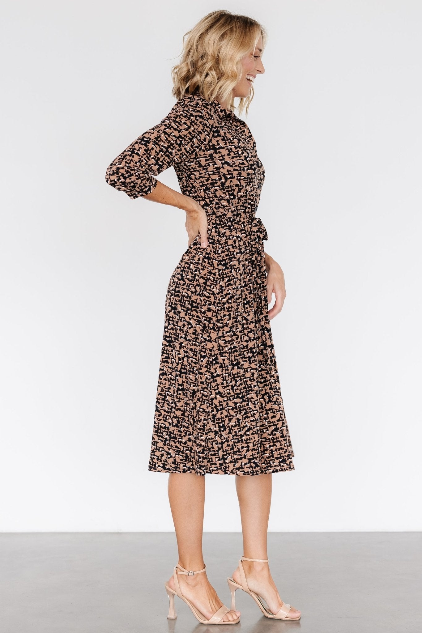 Jenica Midi Dress | Black + Camel Print - Baltic Born