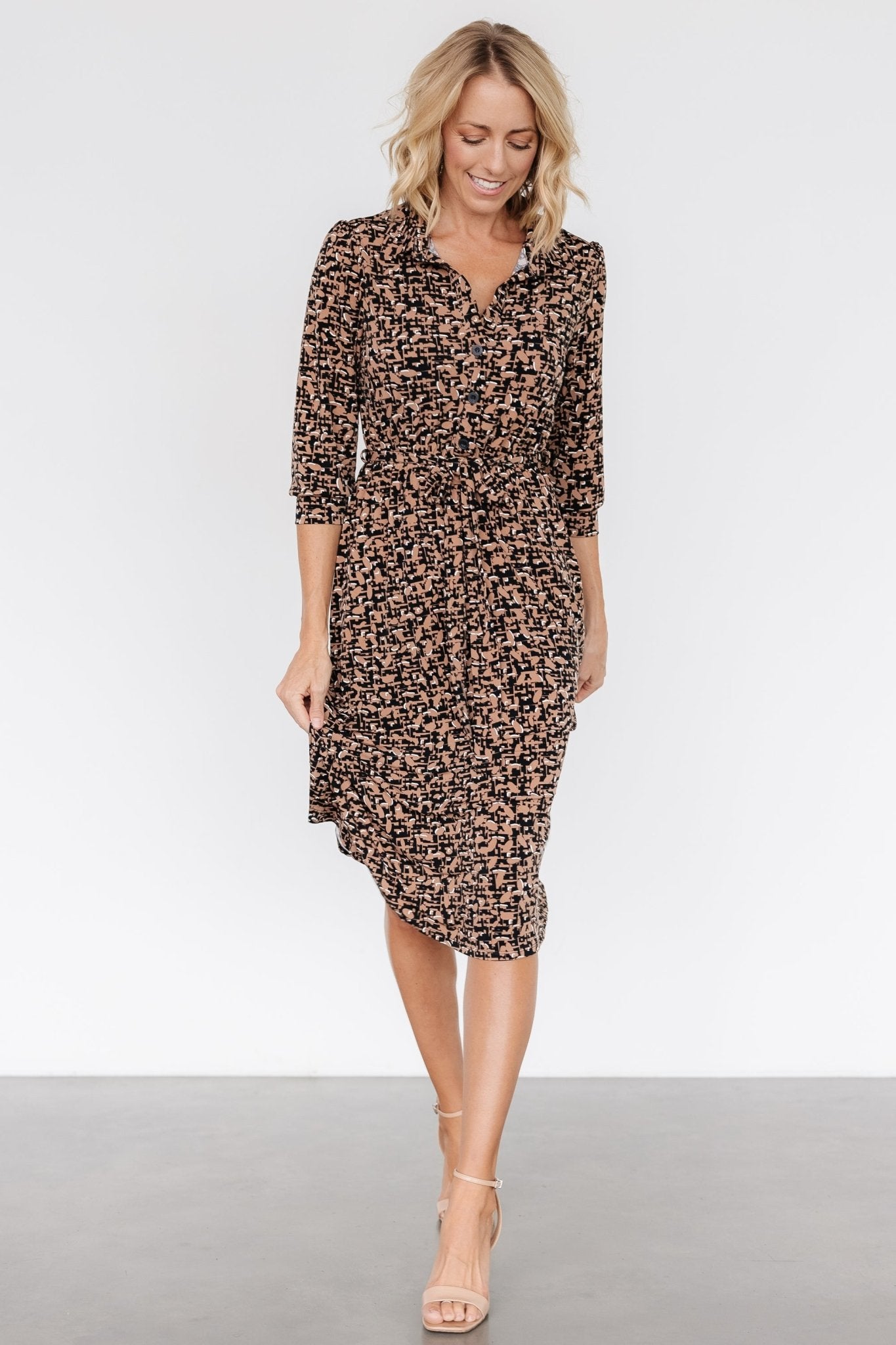 Jenica Midi Dress | Black + Camel Print - Baltic Born