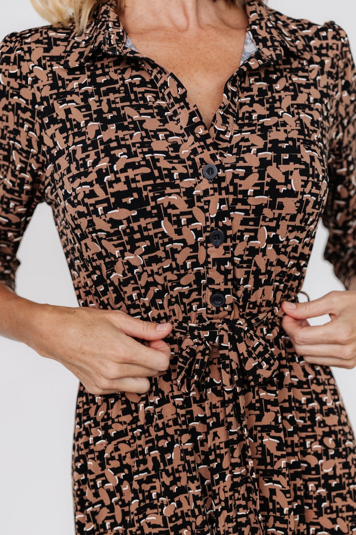 Jenica Midi Dress | Black + Camel Print - Baltic Born