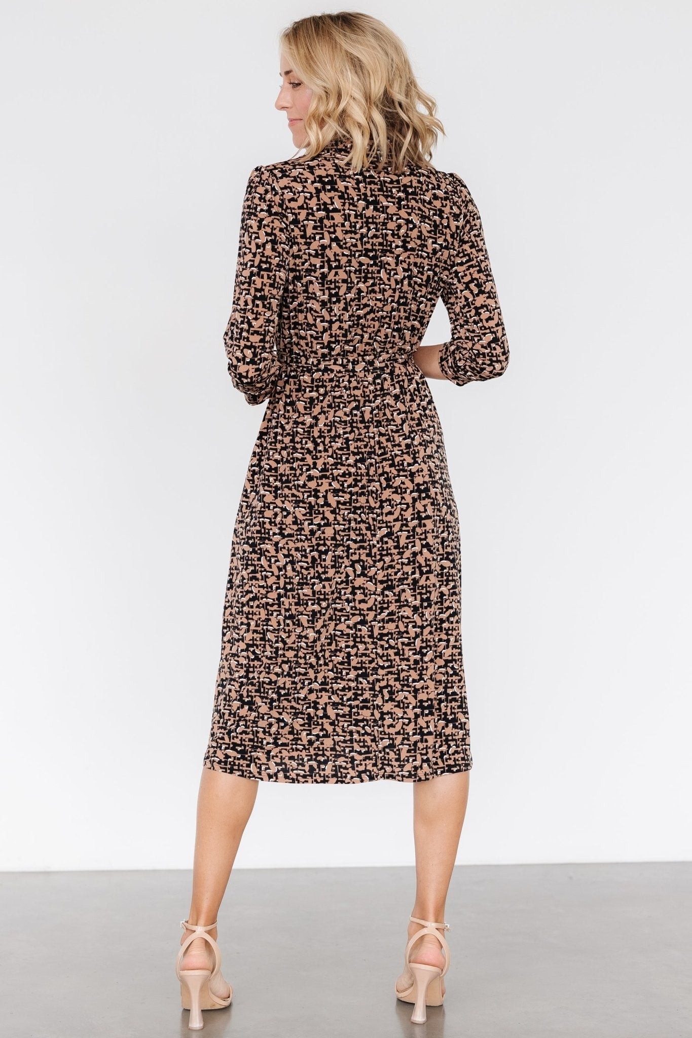 Jenica Midi Dress | Black + Camel Print - Baltic Born