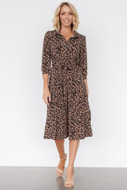 Jenica Midi Dress | Black + Camel Print - Baltic Born