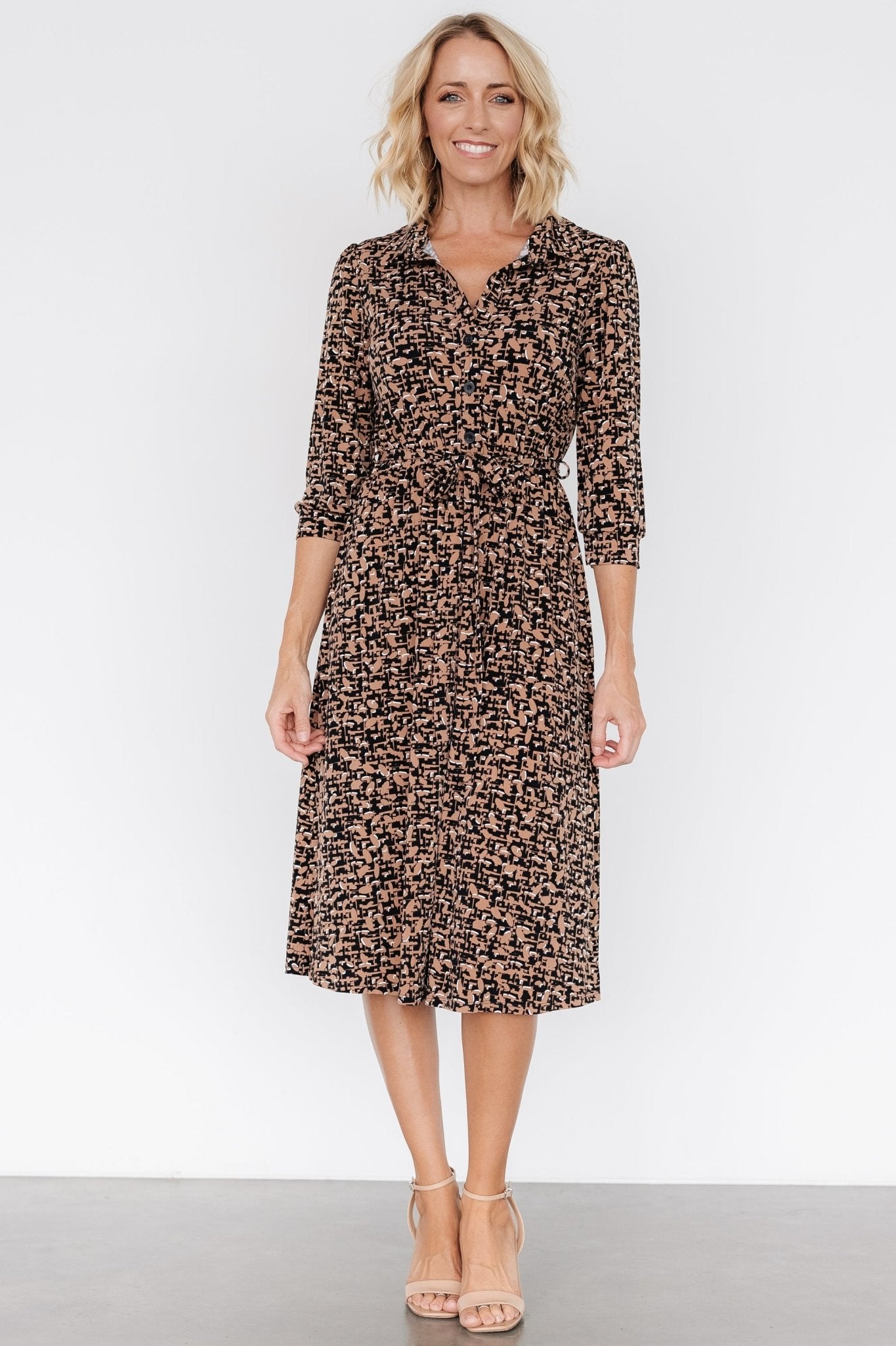 Jenica Midi Dress | Black + Camel Print - Baltic Born