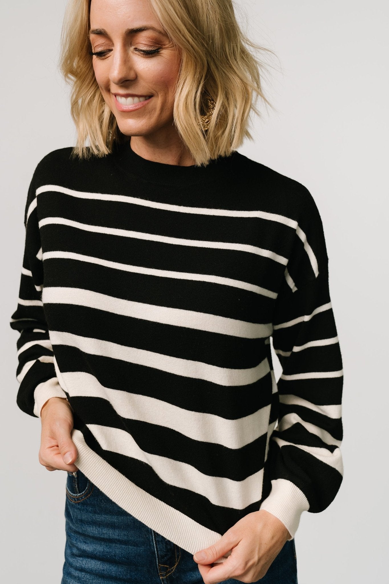 Jensen Stripe Sweater Top | Black + Ivory - Baltic Born