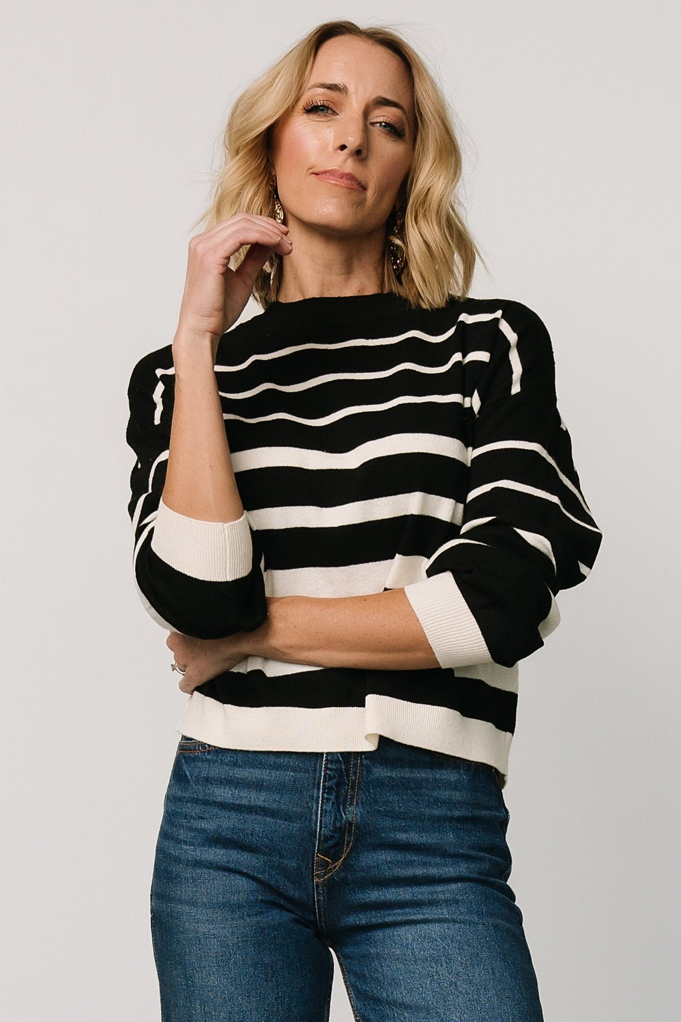 Jensen Stripe Sweater Top | Black + Ivory - Baltic Born