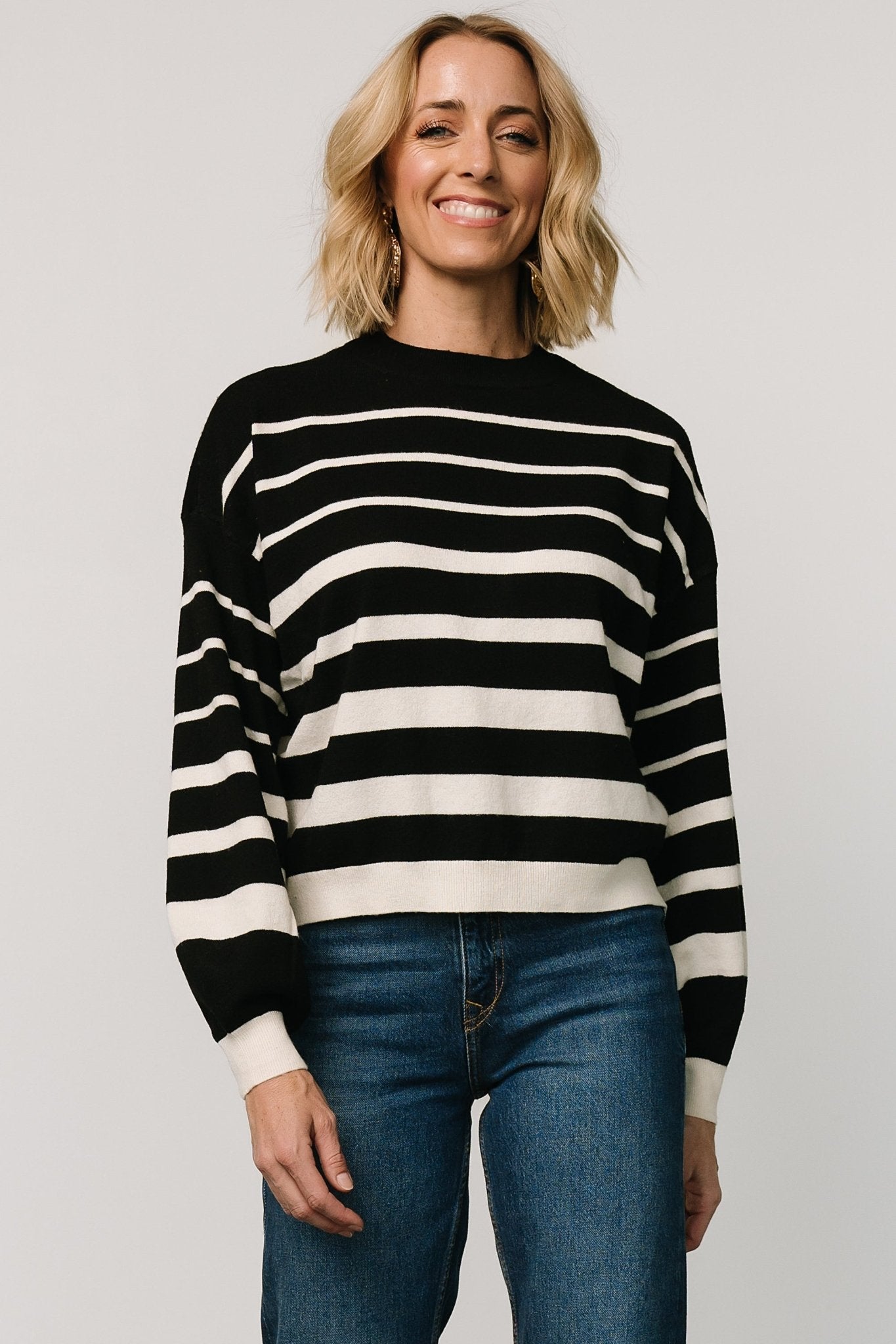 Jensen Stripe Sweater Top | Black + Ivory - Baltic Born