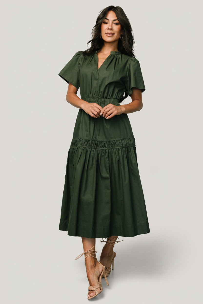 Jerrah Midi Dress — Deep Green Cotton Midi
