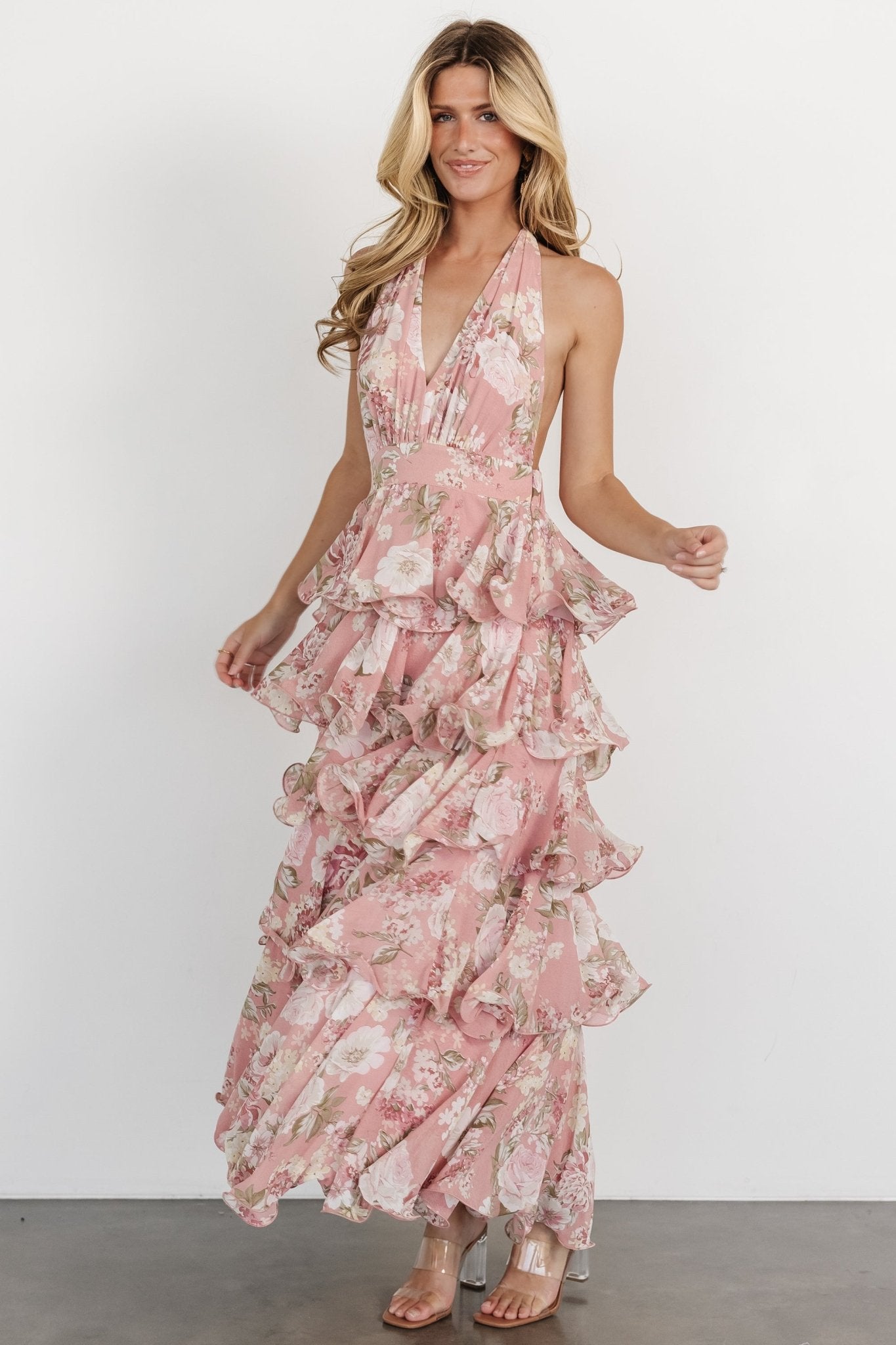 Jesslyn Open Back Tiered Maxi Dress | Blush Floral - Baltic Born