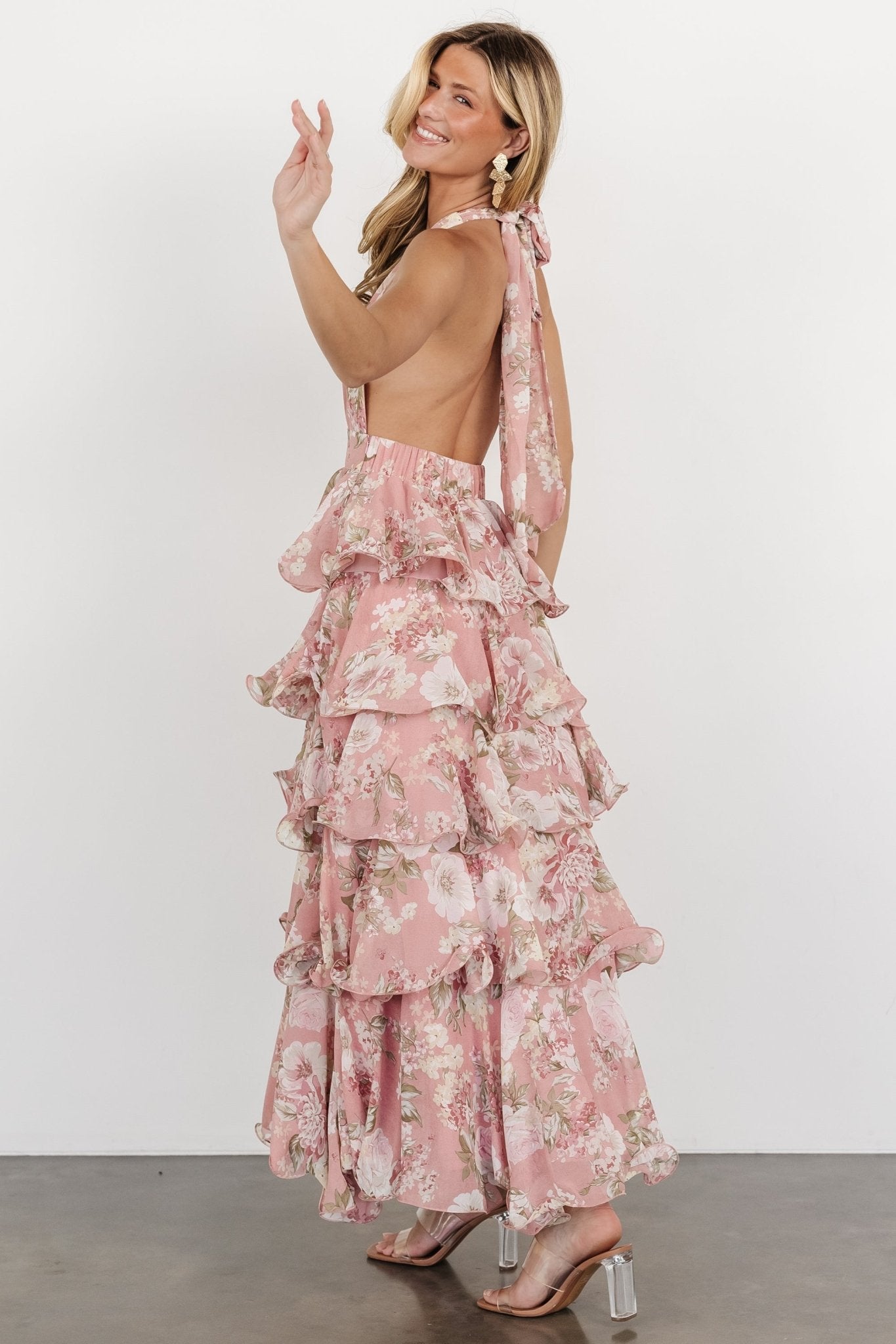 Jesslyn Open Back Tiered Maxi Dress | Blush Floral - Baltic Born