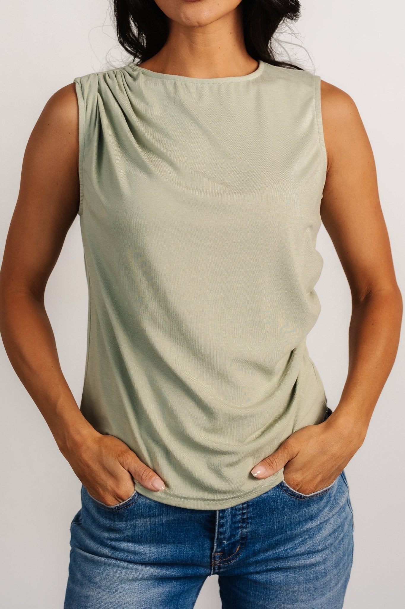 Jia Ruched Tank Top | Light Sage - Baltic Born